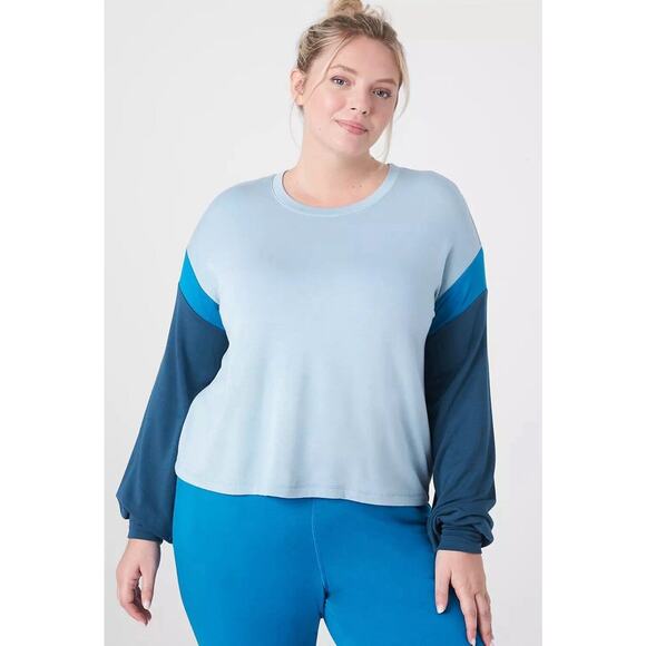 Lane Bryant Livi Colorblock Sweatshirt Sz 26 28 Cozy Soft Long Sleeve Blue - Picture 1 of 9